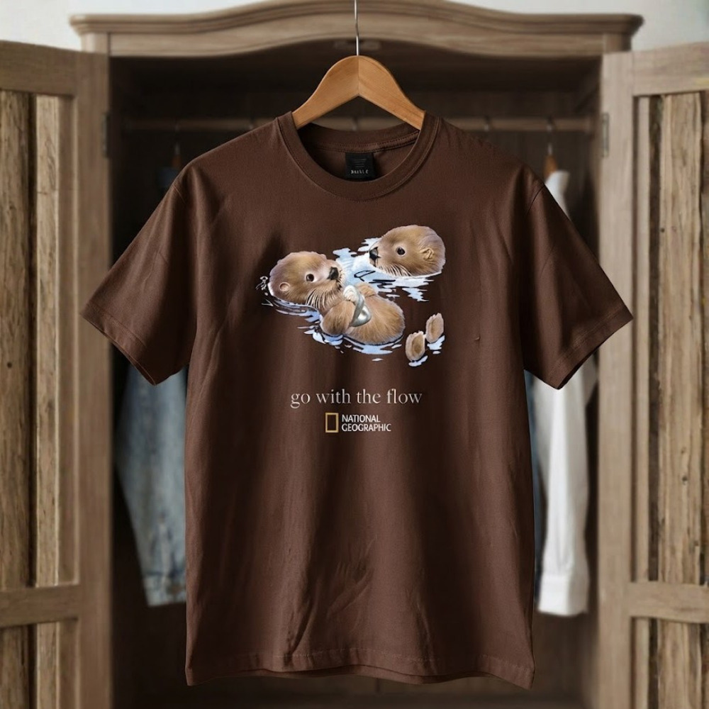 Go With the Flow Otters Water Vintage Brown T-Shirt